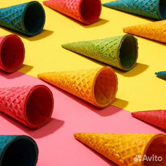 Вафельный рожок для мороженого 150 мм цветное ассо