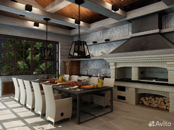 Дизайн интерьера тёплой, закрытой беседки