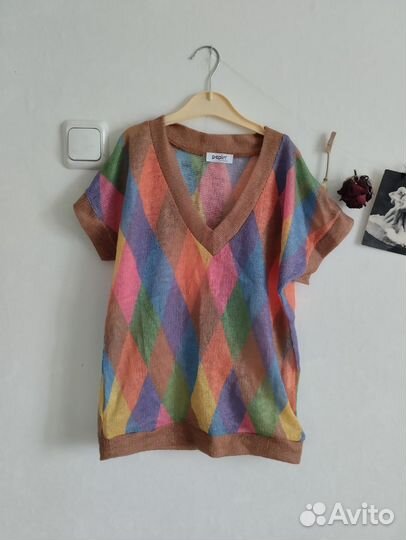 Жилет вязаный тонкий цветной