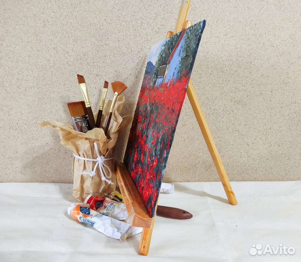 Картина маслом на холсте, пейзаж, красные маки