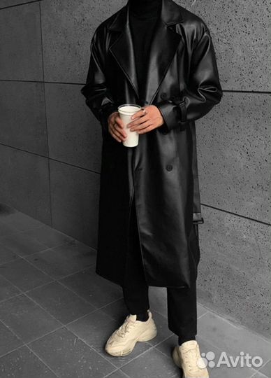 Кожаный тренчкот balenciaga type leather black