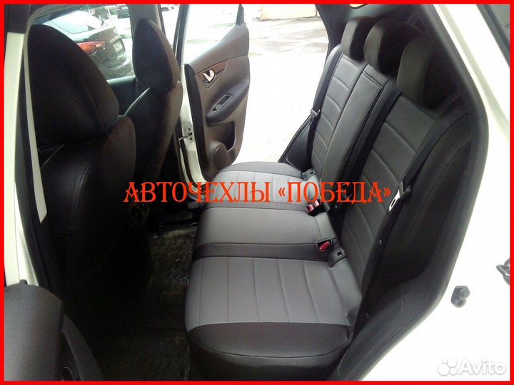 Чехлы Nissan Qashqai 2 из экокожи чёрно-серые