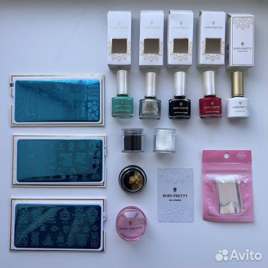 Набор для стемпинга: трафареты лаки скрапер штамп