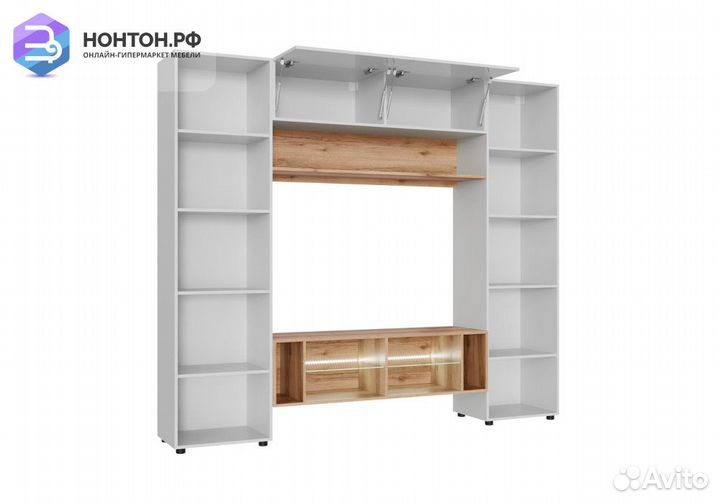 Стенка Ривьера дуб крафт золотой / белый глянец