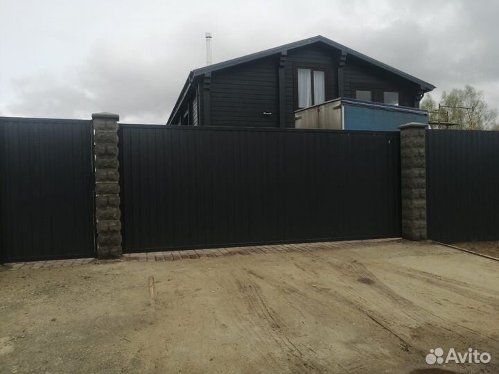 Откатные ворота из профнастила под ключ