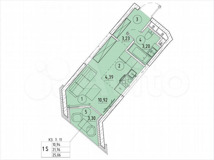 1-к. квартира, 25,1 м², 7/20 эт.