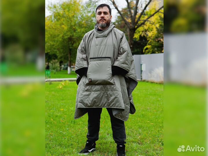 Пончо покрывало темно-оливковый