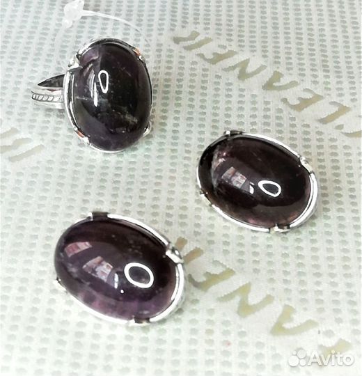 Серьги, кольцо серебрение аметист разм.17,5 С631