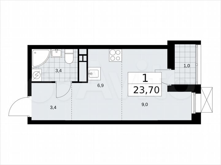 Квартира-студия, 23,7 м², 13/17 эт.