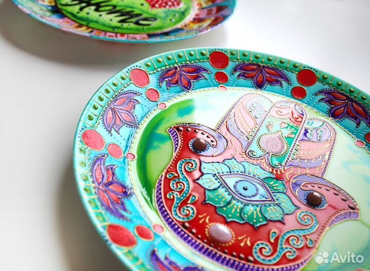 Набор тарелок - зеленый декор на стену