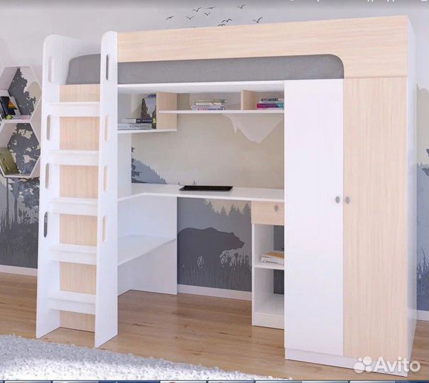 Кровать чердак со столом и шкафом Сонома