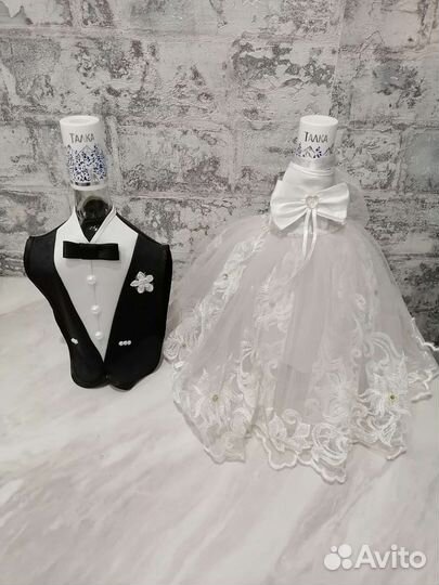 Свадебные украшения на бутылки