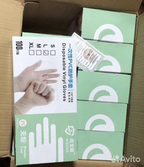 Перчатки одноразовые винил размер L