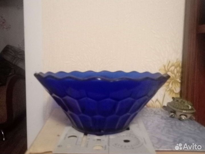 Ваза для фруктов цветное стекло СССР