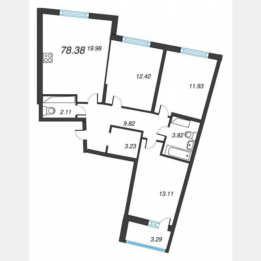 3-к. квартира, 80 м², 12/22 эт.
