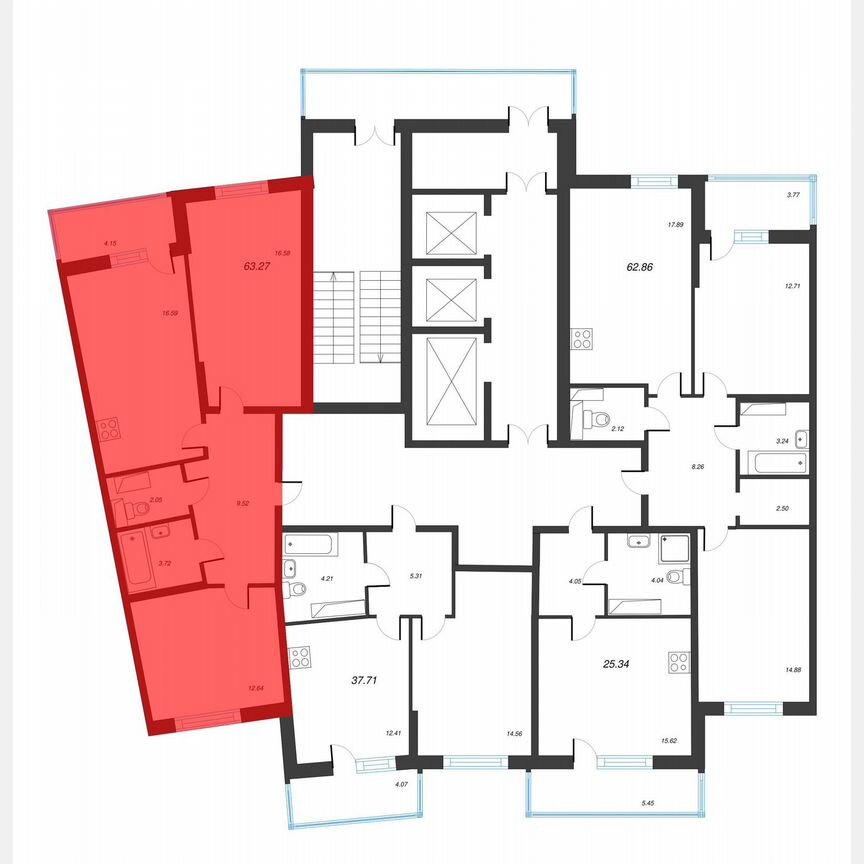 2-к. квартира, 65,4 м², 18/22 эт.