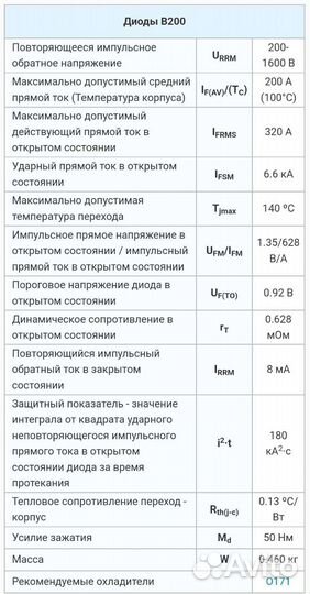 Диоды силовые В200