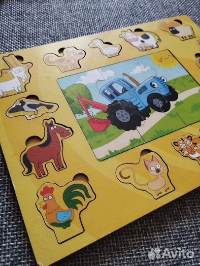 Деревянный сортер животные + пазл Синий Трактор