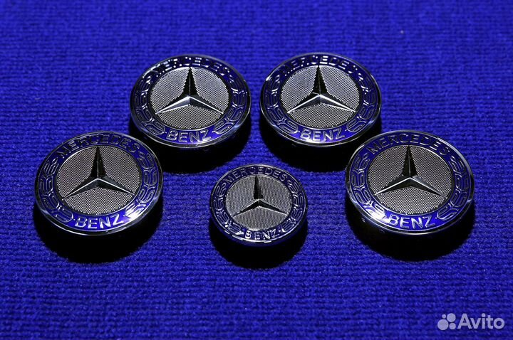 Набор колпачки на диски и эмблема синий классика