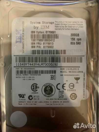 Жесткий диск IBM 300Gb 15K SAS 2.5 81Y9913