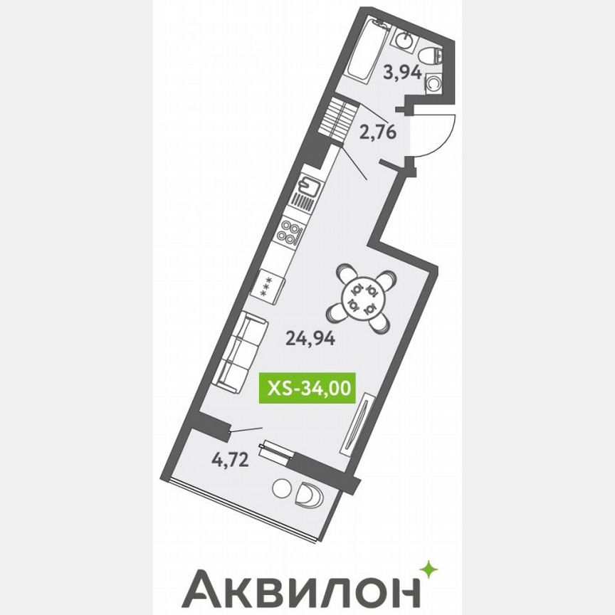 Квартира-студия, 34 м², 10/13 эт.