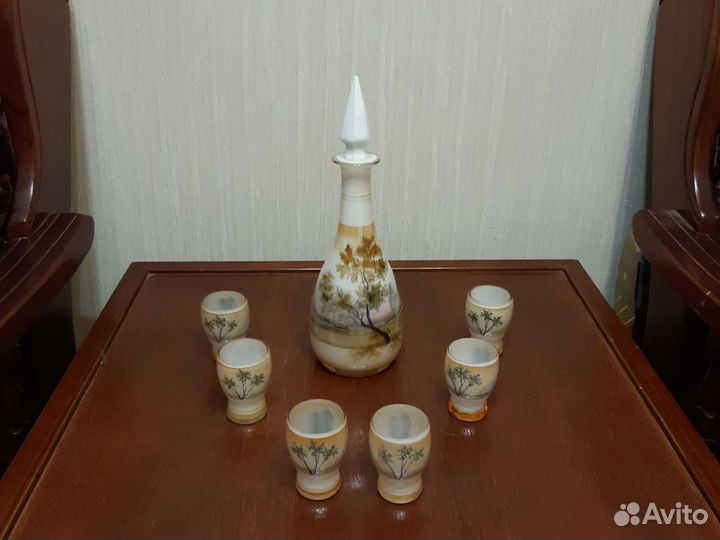 Штоф и рюмки, роспись на стекле