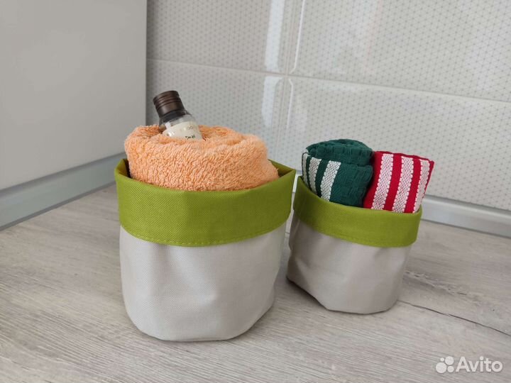 Новый набор текстильных корзинок серо-зеленый