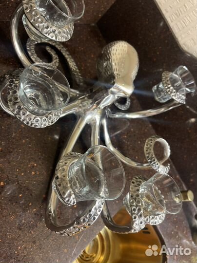 Подставка осьминог и рюмочки чайная пара 4 шт