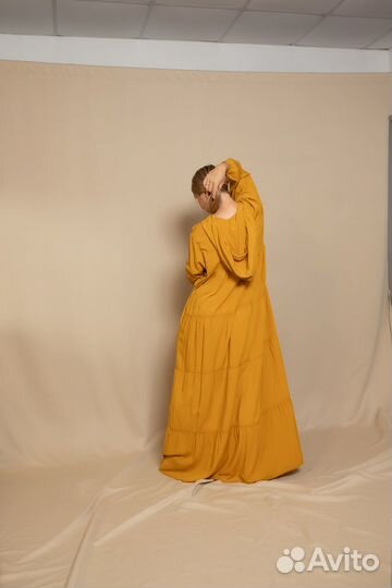 Платье макси горчичное Besh