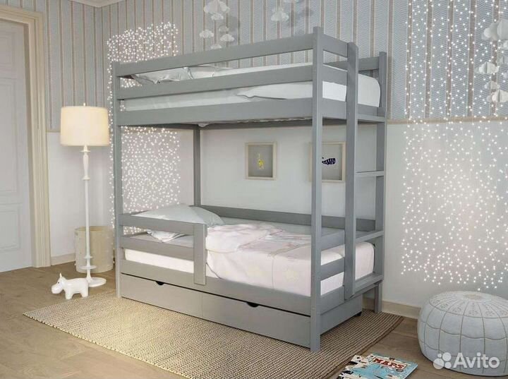 Кровать двухьярусная с бортиком и лесенкой