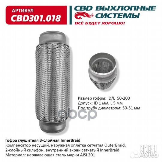 Гофра глушителя 3-сл Innerbraid 50-200. CBD301.018