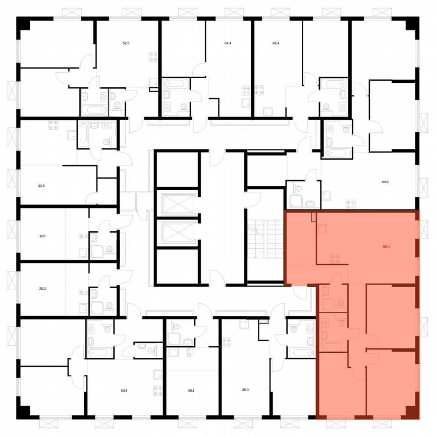 3-к. квартира, 86,4 м², 15/17 эт.