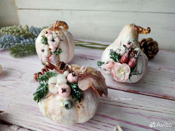 Ватные елочные игрушки Тыковки 3 шт