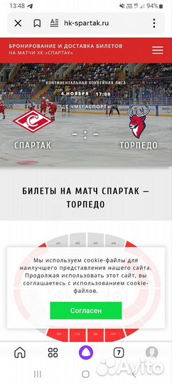 Билет на матч по хоккею 4 ноября, мегаспорт