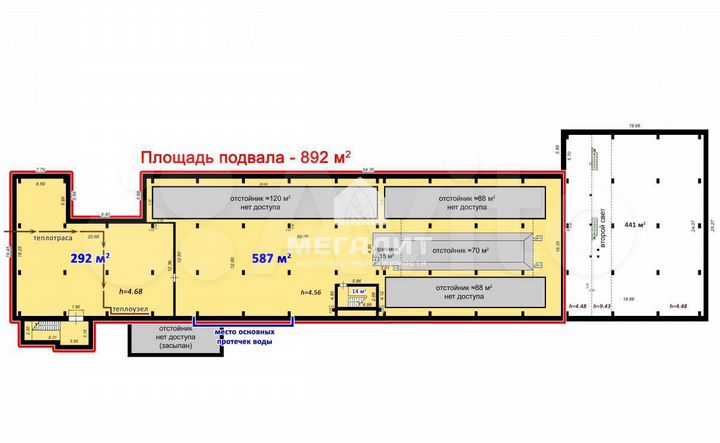 Подвальные помещения 892 м2