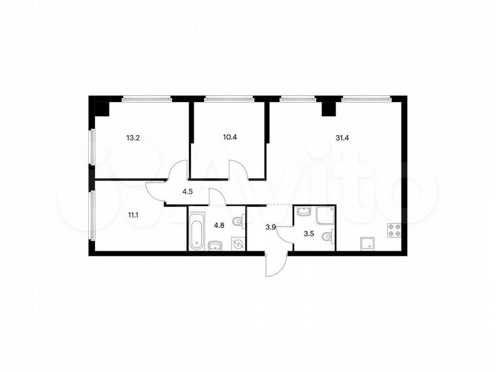 3-к. квартира, 82,8 м², 9/21 эт.
