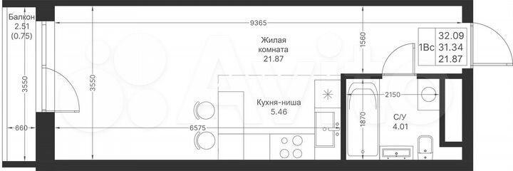 Квартира-студия, 32,1 м², 4/25 эт.