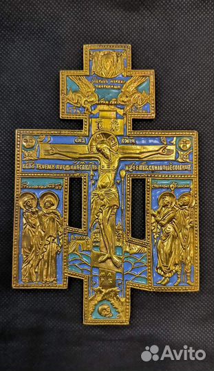 Крест литой с эмалями, старинный