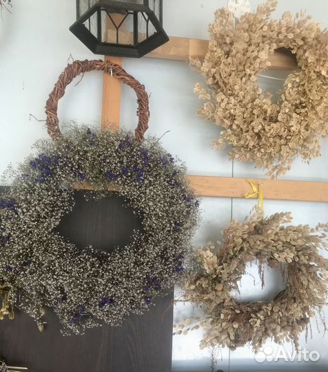 Венок из сухоцветов, злаков, лаванды