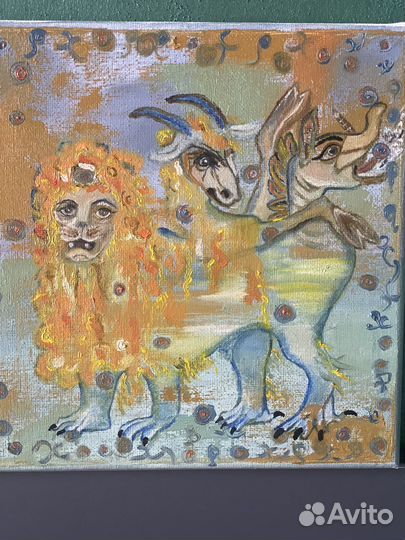 Картина маслом «три порока» 20*20 см