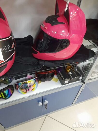 Мото шлем HNJ F-933 с ушками розовый DOT