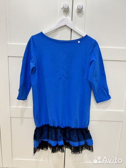 Платье синее с кружевом S
