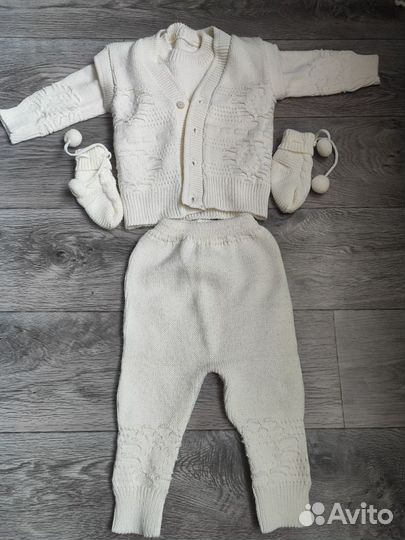 Вязанный костюм детский 3в1 68-74 белый