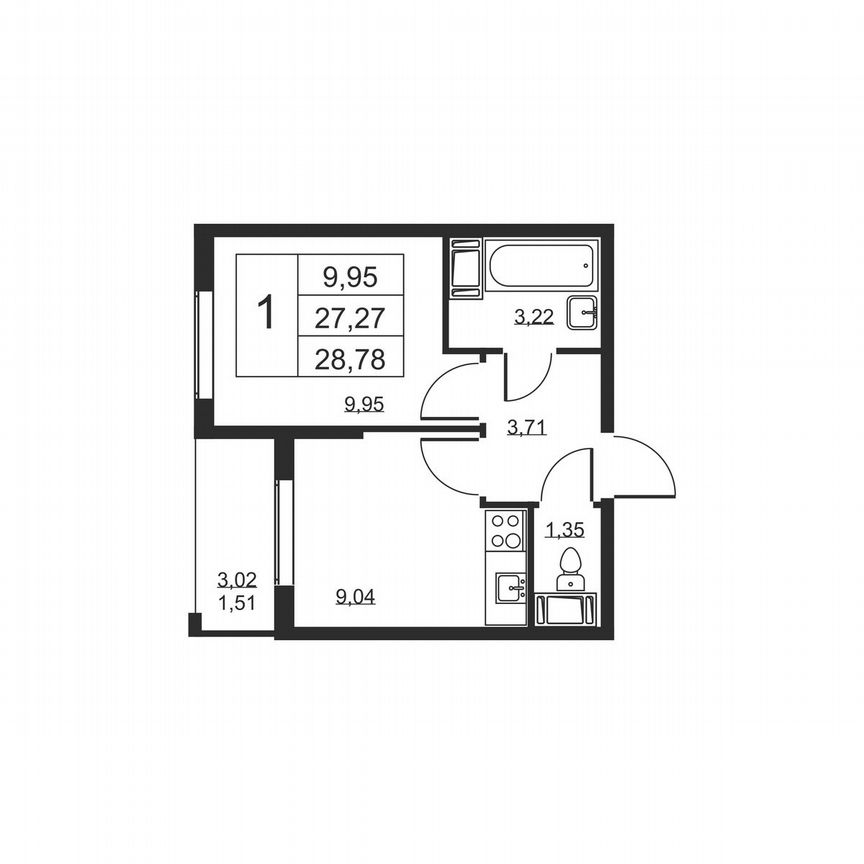 1-к. квартира, 28,8 м², 12/19 эт.