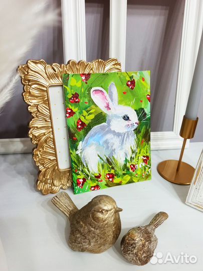 Картина заяц кролик белый масло холст