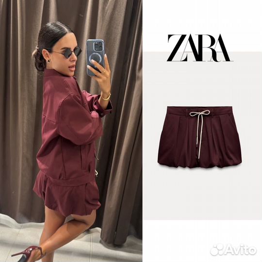 Бордовая юбка баллон Zara Xs, S, M, L