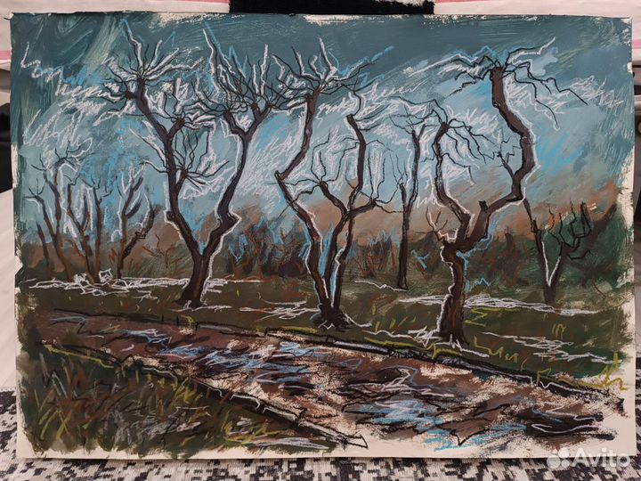 Картина в раме, акрил, масляная пастель, 50х70