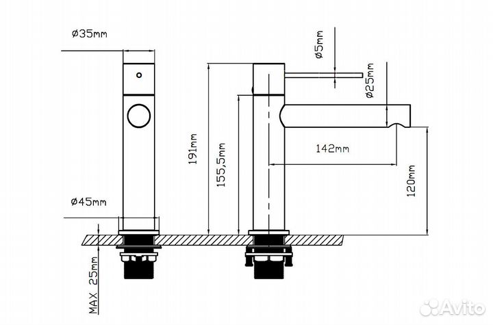 Смес-ль раковины вор. сталь Aspire VBF-4AS01GM