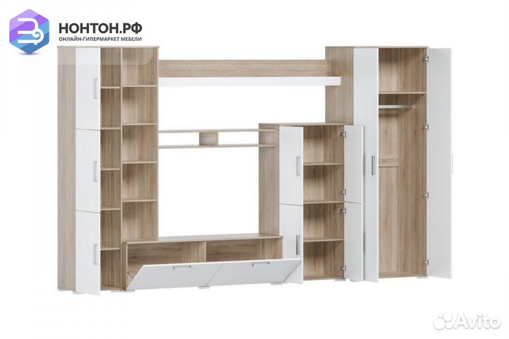 Стенка Атлантида-5 дуб сонома светлый / белый