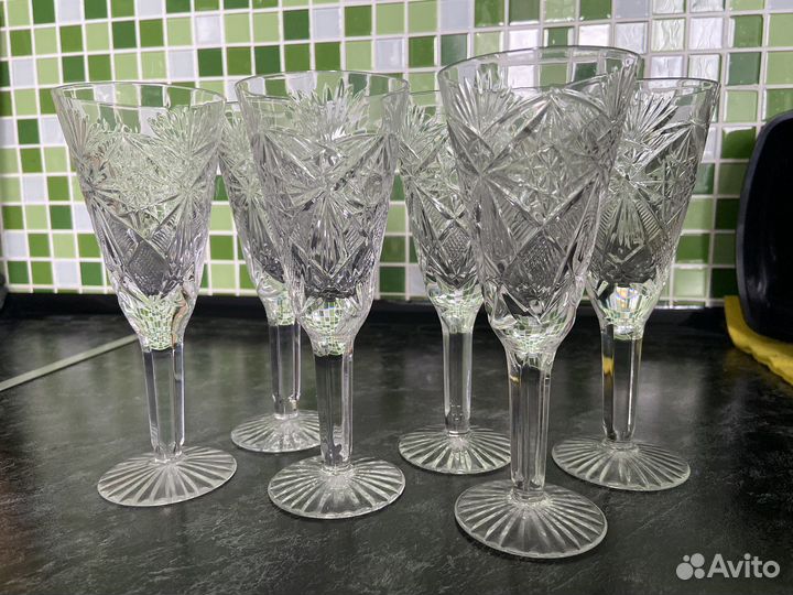Хрустальные фужеры Рюмки Чайный сервиз Винтаж